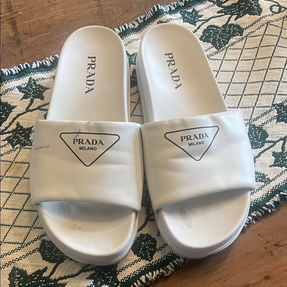 Prada White Logo Slide Sandals size 40.5, 10.5 US